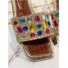 image:imageGORGLITTER Womens Sparkly Summer Sandals 2026 Rhinestone Bling Rainbow Square Toe Wedding Flats Slides ShoesBrown Rainbow