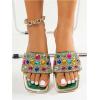 image:imageGORGLITTER Womens Sparkly Summer Sandals 2026 Rhinestone Bling Rainbow Square Toe Wedding Flats Slides ShoesGreen Colorful