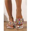 image:imageGORGLITTER Womens Sparkly Summer Sandals 2026 Rhinestone Bling Rainbow Square Toe Wedding Flats Slides ShoesMulticolor