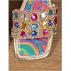 image:imageGORGLITTER Womens Sparkly Summer Sandals 2026 Rhinestone Bling Rainbow Square Toe Wedding Flats Slides ShoesMulticolor