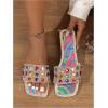 image:imageGORGLITTER Womens Sparkly Summer Sandals 2026 Rhinestone Bling Rainbow Square Toe Wedding Flats Slides ShoesMulticolor