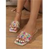 image:imageGORGLITTER Womens Sparkly Summer Sandals 2026 Rhinestone Bling Rainbow Square Toe Wedding Flats Slides ShoesMulticolor