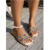 image:imageGORGLITTER Womens Sparkly Summer Sandals 2026 Rhinestone Bling Rainbow Square Toe Wedding Flats Slides ShoesWhite