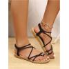 image:imageGORGLITTER Womens Strappy Flat Sandals Dressy Open Toe Ankle Strap Summer Beach Thong Slides Vacation ShoesBlack