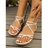 image:imageGORGLITTER Womens Strappy Flat Sandals Dressy Open Toe Ankle Strap Summer Beach Thong Slides Vacation ShoesSolid White