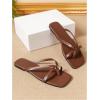 image:imageGORGLITTER Womens Strappy Square Toe Thong Sandals Dressy Summer Cute Vacation Beach Comfortable Flip Flops Slide Shoes 2026Brown