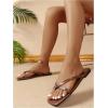 image:imageGORGLITTER Womens Strappy Square Toe Thong Sandals Dressy Summer Cute Vacation Beach Comfortable Flip Flops Slide Shoes 2026Brown