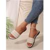 image:imageGORGLITTER Womens Summer Beach Vacation Slides Sandals Dressy Cute Summer Boho Pearls Square Toe Slip On Flats SlipperBeige and Whie