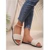 image:imageGORGLITTER Womens Summer Beach Vacation Slides Sandals Dressy Cute Summer Boho Pearls Square Toe Slip On Flats SlipperBeige and Whie