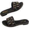 image:imageGORGLITTER Womens Summer Beach Vacation Slides Sandals Dressy Cute Summer Boho Pearls Square Toe Slip On Flats SlipperMulticolor and Black