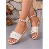image:imageGORGLITTER Womens Summer Beach Vacation Slides Sandals Dressy Cute Summer Boho Pearls Square Toe Slip On Flats SlipperWhite Beige