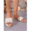 image:imageGORGLITTER Womens Summer Beach Vacation Slides Sandals Dressy Cute Summer Boho Pearls Square Toe Slip On Flats SlipperWhite Beige