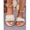 image:imageGORGLITTER Womens Summer Beach Vacation Slides Sandals Dressy Cute Summer Boho Pearls Square Toe Slip On Flats SlipperWhite Beige
