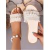 image:imageGORGLITTER Womens Summer Beach Vacation Slides Sandals Dressy Cute Summer Boho Pearls Square Toe Slip On Flats SlipperWhite Beige
