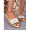 image:imageGORGLITTER Womens Summer Beach Vacation Slides Sandals Dressy Cute Summer Boho Pearls Square Toe Slip On Flats SlipperWhite Beige