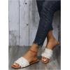 image:imageGORGLITTER Womens Summer Beach Vacation Slides Sandals Dressy Cute Summer Boho Pearls Square Toe Slip On Flats SlipperWhite and Brown