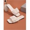 image:imageGORGLITTER Womens Summer Cute Flat Sandals Dress Slide Sandals Square Toe Wedding Shoes Vacation Trendy Sandals 2026Solid White Beige