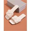 image:imageGORGLITTER Womens Summer Cute Flat Sandals Dress Slide Sandals Square Toe Wedding Shoes Vacation Trendy Sandals 2026Solid White Beige