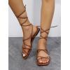 image:imageGORGLITTER Womens Summer Strappy Beach Sandals Dressy Leather Lace Up Thong Gladiator Cute Vacation Sandals Shoes 2026Brown