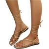 image:imageGORGLITTER Womens Summer Strappy Beach Sandals Dressy Leather Lace Up Thong Gladiator Cute Vacation Sandals Shoes 2026Gold