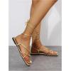 image:imageGORGLITTER Womens Summer Strappy Beach Sandals Dressy Leather Lace Up Thong Gladiator Cute Vacation Sandals Shoes 2026Metallic