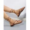 image:imageGORGLITTER Womens Summer Strappy Beach Sandals Dressy Leather Lace Up Thong Gladiator Cute Vacation Sandals Shoes 2026Rust Brown
