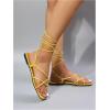 image:imageGORGLITTER Womens Summer Strappy Beach Sandals Dressy Leather Lace Up Thong Gladiator Cute Vacation Sandals Shoes 2026Yellow