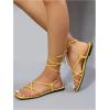 image:imageGORGLITTER Womens Summer Strappy Beach Sandals Dressy Leather Lace Up Thong Gladiator Cute Vacation Sandals Shoes 2026Yellow