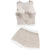 image:imageGORGLITTER Womens Crochet Sets Beach Vacation Hawaiian 2 Piece Going Out Outfits Striped Tie Front Top and Shorts SetBrown and White