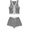 image:imageGORGLITTER Womens Crochet Sets Beach Vacation Hawaiian 2 Piece Going Out Outfits Striped Tie Front Top and Shorts SetSolid Black and White