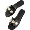 image:imageGORGLITTER Womens H Sandals Pearl Dressy Summer 2026 Cute Vacation Trendy Beach Boho Wedding Square Toe Flat ShoesBlack