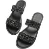 image:imageGORGLITTER Womens Sparkly Glitter Strappy Sandals Dressy Double Strap Pearl Slip on Vacation Wedding Flat SandalsBlack