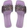 image:imageGORGLITTER Womens Sparkly Rhinestone Flat Sandals Dressy Cute Boho Trendy Square Toe Wedding Summer Slides ShoesPurple