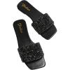 image:imageGORGLITTER Womens Sparkly Sequin Sandals Flat Slides Dressy Sparkle Glitter Rhinestone Open Toe Slip On Slippers ShoesBlack