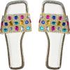 image:imageGORGLITTER Womens Sparkly Summer Sandals 2026 Rhinestone Bling Rainbow Square Toe Wedding Flats Slides ShoesWhite