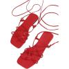 image:imageGORGLITTER Womens Summer Strappy Beach Sandals Dressy Leather Lace Up Thong Gladiator Cute Vacation Sandals Shoes 2026Red