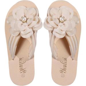 image:imageGORGLITTER Womens Beach Bow Flat Sandals Flip Flops Cute Trendy Vacation Round Open Toe Thong Slide Sandals Shoes 2026Beige Floral