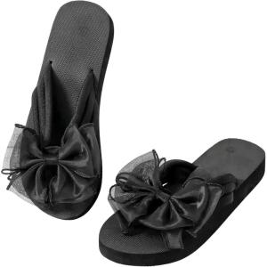 image:imageGORGLITTER Womens Beach Bow Flat Sandals Flip Flops Cute Trendy Vacation Round Open Toe Thong Slide Sandals Shoes 2026Black