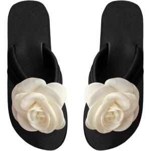 image:imageGORGLITTER Womens Beach Bow Flat Sandals Flip Flops Cute Trendy Vacation Round Open Toe Thong Slide Sandals Shoes 2026White