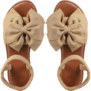 image:imageGORGLITTER Womens Bow Flat Sandals Dressy Formal Cute Strappy Ankle Strap Open Toe Summer Beach Sandals 2026Coffee Brown