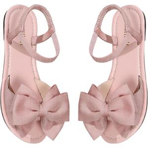 image:imageGORGLITTER Womens Bow Flat Sandals Dressy Formal Cute Strappy Ankle Strap Open Toe Summer Beach Sandals 2026Pink