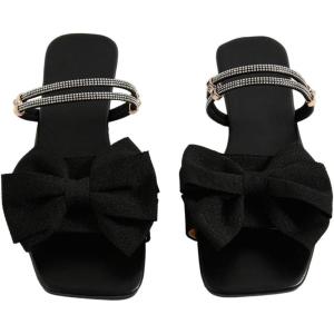 image:imageGORGLITTER Womens Bow Flat Sandals Dressy Rhinestone Slides Comfort Sandals Cute Slip On ShoesBlack