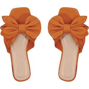 image:imageGORGLITTER Womens Bow Flat Sandals Dressy Square Open Toe Wedding Dress Summer 2026 Comfortable Slip On Slide SandalsOrange