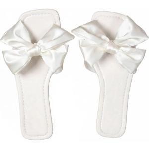 image:imageGORGLITTER Womens Bow Flat Sandals Dressy Square Open Toe Wedding Dress Summer 2026 Comfortable Slip On Slide SandalsSolid White Bow