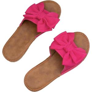 image:imageGORGLITTER Womens Bow Knot Flat Sandals Open Toe Slip On Slide Slipper Single Band FlatsHot Pink Bow