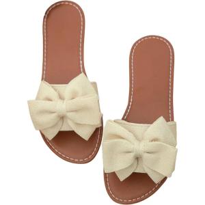image:imageGORGLITTER Womens Bow Sandals Dressy Summer Open Toe Slip On Slides Vacation Beach Flat SandalsBeige