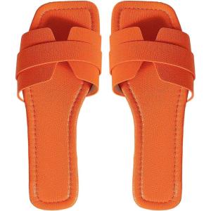 image:imageGORGLITTER Womens Gold Flats Sandals Trendy Strappy Summer Beach Vacation Square Open Toe H Band Slide Sandals 2026Light Orange