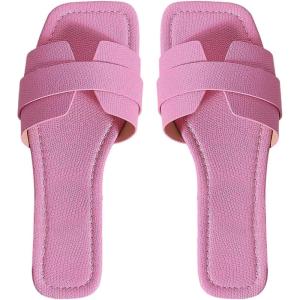 image:imageGORGLITTER Womens Gold Flats Sandals Trendy Strappy Summer Beach Vacation Square Open Toe H Band Slide Sandals 2026Pink