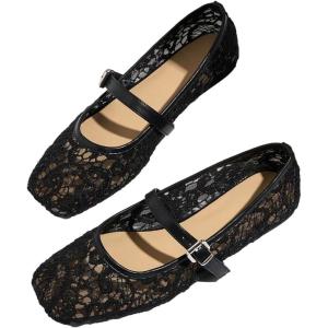 image:imageGORGLITTER Womens Lace Embroidery Ballet Flats Elegant Square Toe Flat ShoesBlack B