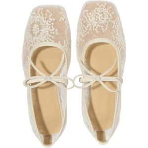 image:imageGORGLITTER Womens Lace Embroidery Ballet Flats Elegant Square Toe Flat ShoesWhite
